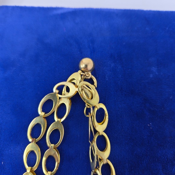Gold Tone Double Circle Link Layered Necklace Cuban Chain 38" VIntage Fashion - Picture 4 of 9